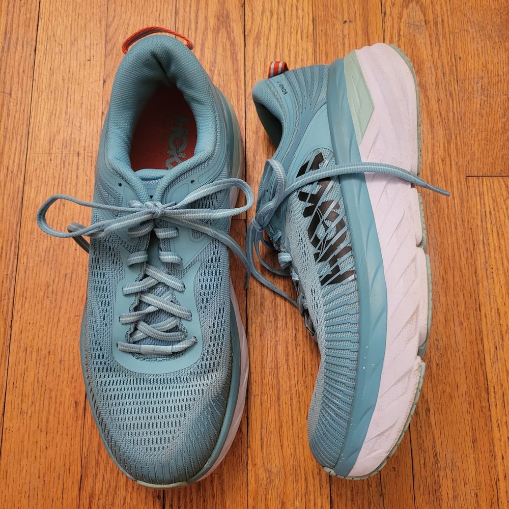 Hoka‎ 9 Running Shoes Blue Mesh Cushioned Road Sneaker BONDI 7 Aquarelle Walking